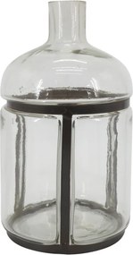 Vas decorativ din sticlă transparentă vintage, cu decor alamă antichizată, 31x18 cm, „Old French"
