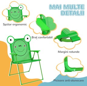 Outsunny Set Masa de Gradina cu 2 Scaune Pliabile si Umbrela pentru Copii din Metal si Poliester, Verde | Aosom Romania