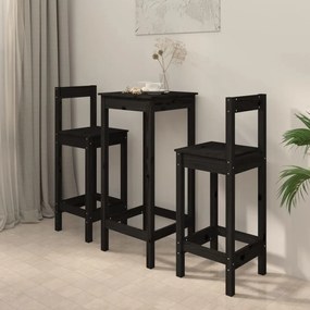 3188136 vidaXL Set mobilier de bar, 3 piese, negru, lemn masiv de pin