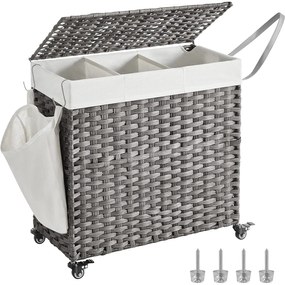 Coș de rufe 140L, coș de rufe țesut manual 66 x 60 x 30 cm, gri