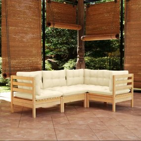 3096370 vidaXL Set mobilier grădină cu perne crem, 4 piese, lemn de pin