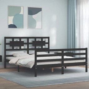 3194455 vidaXL Cadru de pat cu tăblie, negru, 160x200 cm, lemn masiv