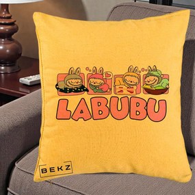 Perna Personalizata Labubu Sleeping Quad, 40x40 cm, Galben, Husa Detasabila, Perna Inclusa, BEKZ®