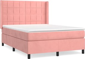 vidaXL Pat box spring cu saltea, roz, 140x200 cm, catifea