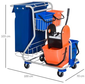 HOMCOM Carucior de Curatare Profesional cu 4 Galeti 18L / 6L Albastru si Portocaliu | Aosom Romania