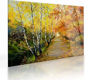 Tablou pe sticlă - Alee romantică de-a lungul apei, pictură în ulei (70x50 cm)