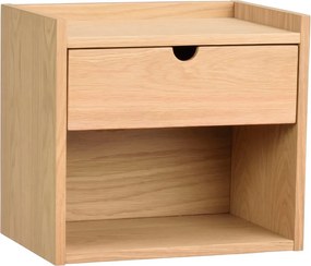 Noptieră în culoare naturală suspendată/cu rafturi din lemn masiv de stejar Hillmond – Rowico