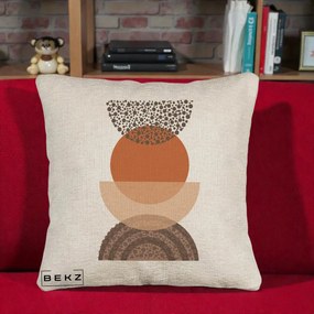 Perna Decorativa Boho Stiva Forme Punctate Terracotta, 40x40 cm, Bej Canapea, Husa Detasabila, Perna Inclusa, BEKZ®