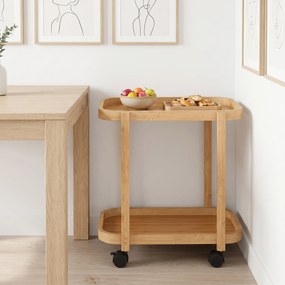 HOMCOM Cărucior de bucătărie din bambus 2 niveluri Cărucior auxiliar pentru bucătărie cu roți 2 rafturi 54x36,5x60 cm Natural | Aosom Romania