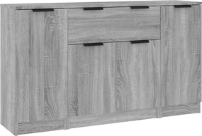 vidaXL Servantă, 3 buc., sonoma gri, lemn prelucrat