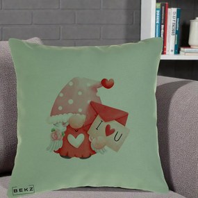 Cadou Romantic - Perna Personalizata I Love You Gnome Valentine cu Scrisoare, 40x40 cm, Verde, Husa Detasabila, Perna Inclusa, BEKZ®