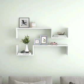 vidaXL Rafturi de perete 2 buc. alb lucios 100x15x20 cm lemn prelucrat