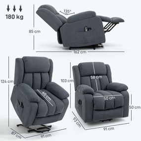 HOMCOM Fotoliu Electric cu Ridicare și Reclinare 135° în Material Textil Efect In cu Suport Picioare, Gri Închis | Aosom Romania