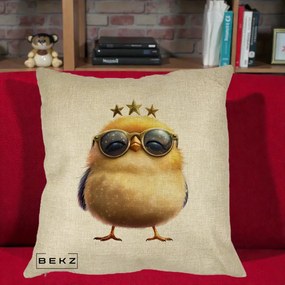 Perna Decorativa Pui Gold Star cu Ochelari Aurii, 40x40 cm, Crem, Husa Detasabila, Perna Inclusa, BEKZ®