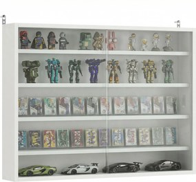 HOMCOM Vitrină de perete din lemn cu polițe reglabile și 2 uși glisante din sticlă 80x9,5x60 cm alb | Aosom Romania