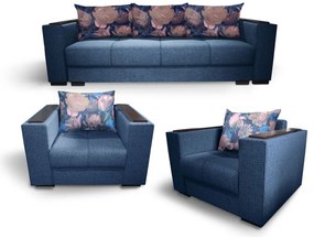 Set living canapea cu 2 fotolii 3+1+1 Solis N77 Albastru inchis