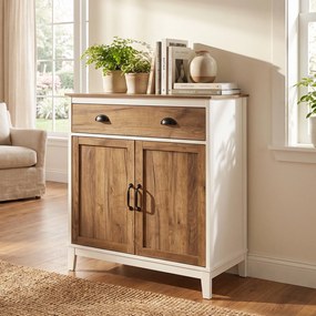 HOMCOM Dulap Multifuncțional Rustic din PAL cu Sertar și Spațiu de Depozitare, 78.5x39x89.4cm, Design Clasic, Alb | Aosom Romania