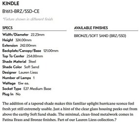 Aplica de perete LUX, Design Rustic, Bronz, Kindle B1613-BRZ/SSD-CE HVL