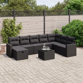 3263591 vidaXL Set mobilier de grădină cu perne, 9 piese, negru, poliratan