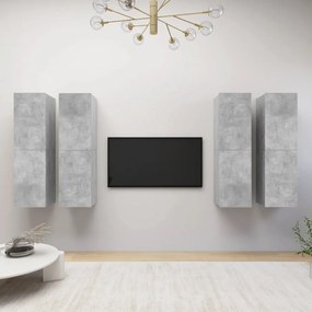 3079162 vidaXL Dulapuri TV, 4 buc., gri beton, 30,5x30x110 cm, lemn prelucrat
