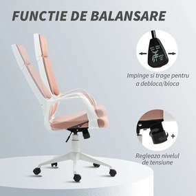 HOMCOM Scaun de Birou sau Gaming din Țesătură cu Spătar Înalt, Roz | Aosom Romania