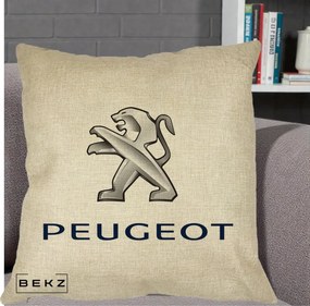 Perna Personalizata cu emblema Peugeot, 40x40 cm, Crem, Husa Detasabila, Perna Inclusa, BEKZ®