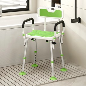 HOMCOM Taburet scaun de duș ergonomic înălțime reglabilă picioare antiderapante 56,5 x 53,5 x 87 cm blanc et vert | Aosom Romania
