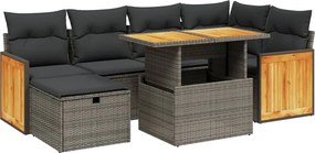 vidaXL Set canapele de grădină, 7 piese, cu perne, gri, poliratan
