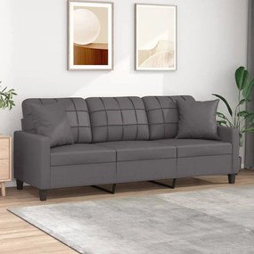 Canapea cu 3 locuri cu pernute, gri, 180 cm, piele ecologica