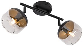 Spotlight de design negru cu aur și sticlă fumuriu 2 lumini - Kyan