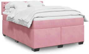 vidaXL Pat box spring cu saltea, roz închis, 140x200 cm, catifea
