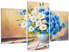 Tablou pictat cu vaza și flori (90x60 cm)