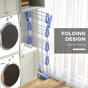 HOMCOM Suport Vertical de Uscare, Suport Pliabil de Uscare cu 6 Roți și 4 Rafturi Reglabile, 142x55x172 cm, Alb și Argintiu | Aosom Romania