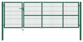 vidaXL Poartă gard de grădină cu stâlpi, verde, 350 x 100 cm, oțel