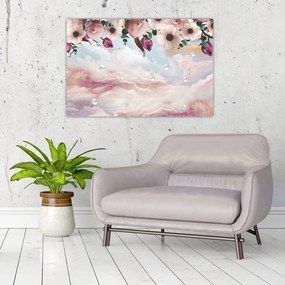 Tablou - Flori roz și marmură roz (90x60 cm)