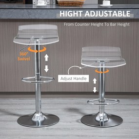 HOMCOM Set 2 Scaune de Bar cu Înălțime Reglabilă, Șezut Rotativ și Suport pentru Picioare, 39x39x67-87 cm, Transparent | Aosom Romania