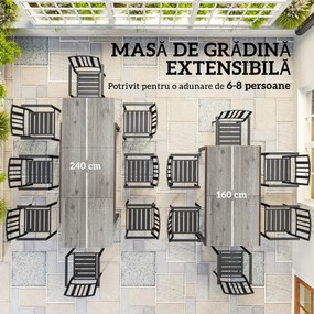 Outsunny Masă de Grădină Extensibilă de 160-240 cm pentru 6-8 Persoane Rectangulară din Oțel și Aluminiu, Efect Lemn | Aosom Romania