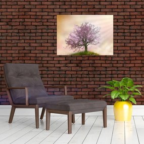 Tablou pe sticlă - Copacul înflorit în deal (70x50 cm)