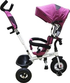 Tricicleta cu copertina NOVOKIDS™ Baby C, roti din cauciuc, frana si maner pentru parinti, cadru metalic, Mov
