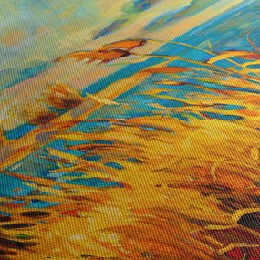 Tablou - Apus de soare peste lac, pictură acrilică (cu ceas) (90x30 cm)