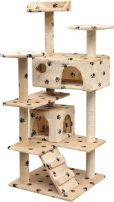 vidaXL Ansamblu pisici cu funie de sisal, 125 cm, imprimeu lăbuțe, bej