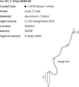 Aplica LED de perete XXL design modern IVY 3m 3-STEP DIMM
