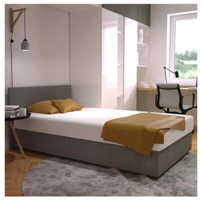 Pat tapițat DARIA 120x200 cm, cu spațiu de depozitare și saltea, gri