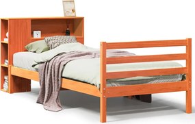 vidaXL Pat cu bibliotecă fără saltea, maro, 100x200 cm, lemn masiv