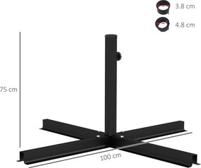 Outsunny Bază în Cruce pentru Umbrelă cu Stâlpi de Ø38/48 mm și Șurub Lateral, 100x100x75 cm, Negru | Aosom Romania