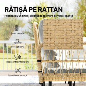 Outsunny Set Mobilier Grădină din Ratan, 4 Piese în Formă de L, cu 2 Canapele, Colțar, Măsuță de Cafea și Perne, Cadru din Oțel, pentru Balcon sau Terasă, Natural/Crem | Aosom Romania