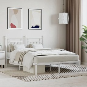 353586 vidaXL Cadru de pat metalic cu tăblie, alb, 140x190 cm