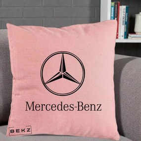 Perna Personalizata cu emblema Mercedes-Benz, 40x40 cm, Roz, Husa Detasabila, Perna Inclusa, BEKZ®