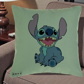 Perna Personalizata Stitch Zambitor, 40x40 cm, Verde, Husa Detasabila, Perna Inclusa, BEKZ®