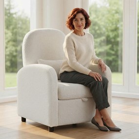 HOMCOM Fotoliu Tapițat cu Spațiu Ascuns, Spătar Înalt, Fotoliu Modern cu Brațe și Pernă Lombară, Material Teddy, pentru Dormitor și Sufragerie, Crem | Aosom Romania
